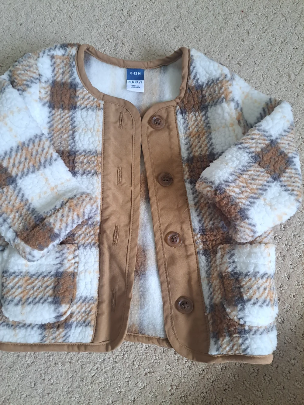Old Navy Plush Plaid Baby Jacket - White & Brown